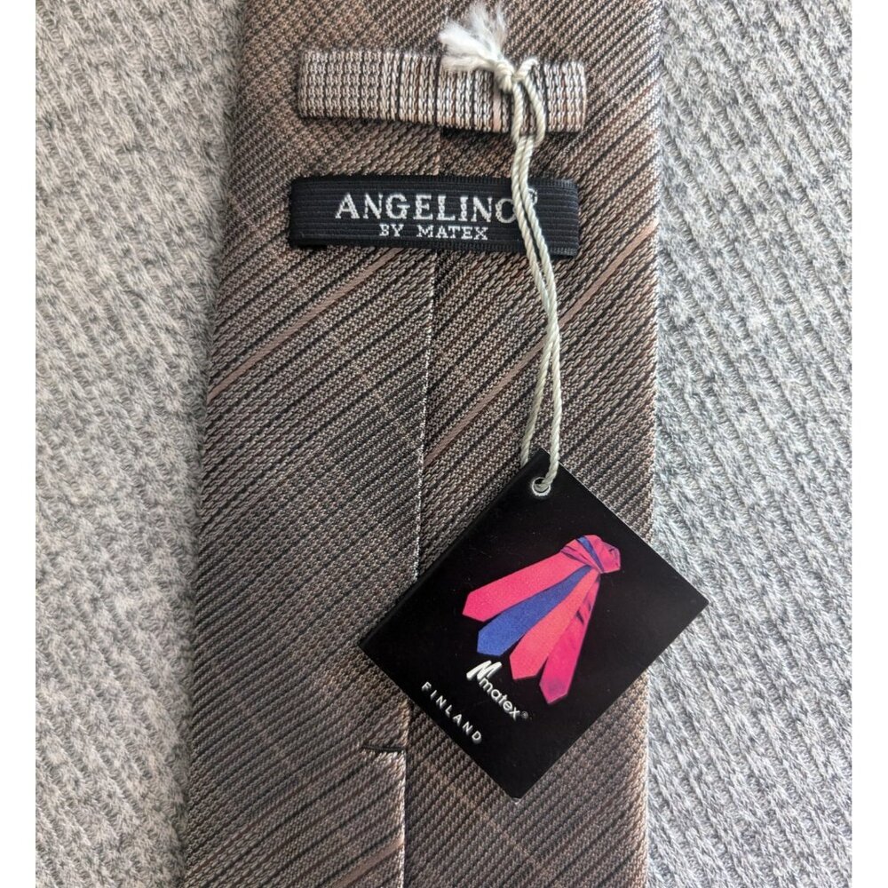 Matex Silk Tie, Grey/Brown/Silver/Metallic Geometric Pattern, NWT - Picture 3 of 5